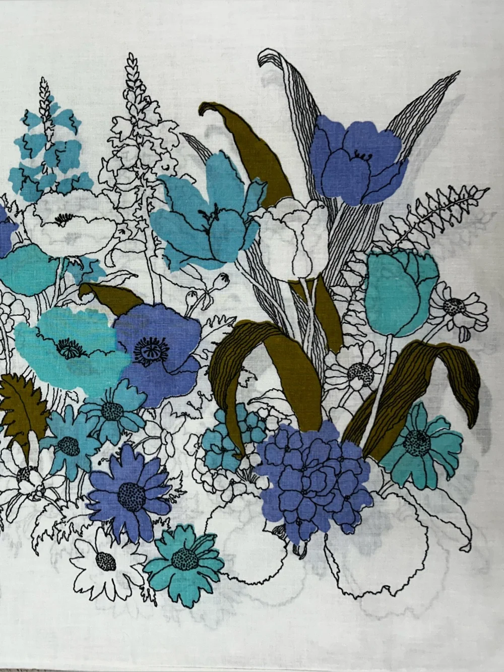 Vintage Mod Blue Floral Print Pillowcase Standard 20x26 Made in USA